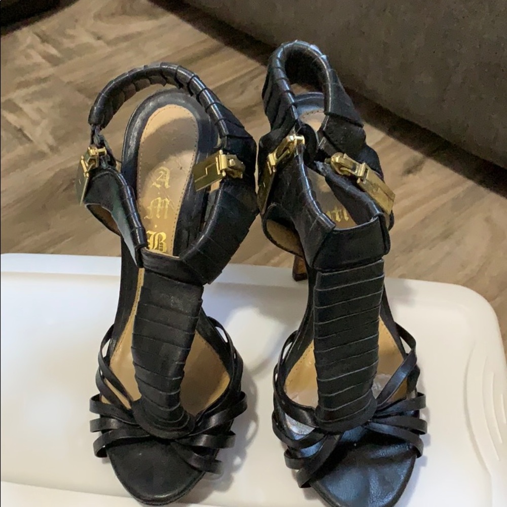 L.A.M.B heels, black leather size 6